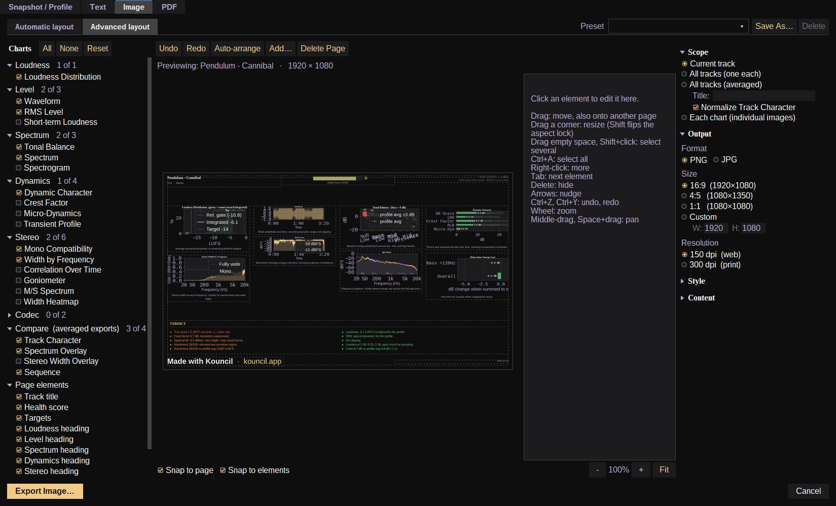 The export page editor