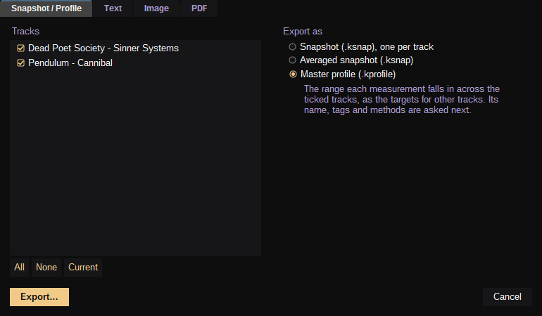 Export: Snapshot / Profile