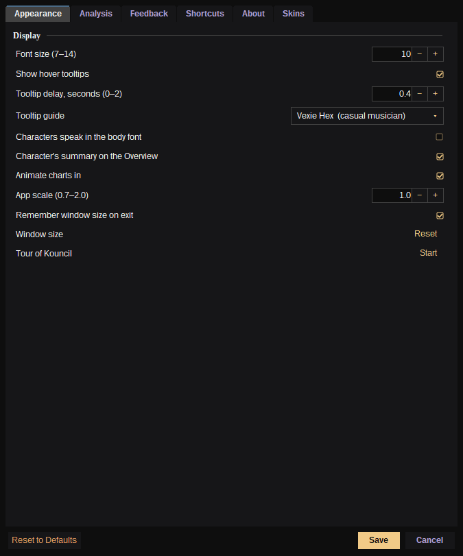 Settings: Appearance